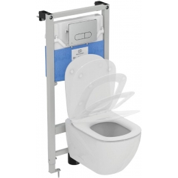 Комплект 4 в 1 TESI AQUABLADE Унитаз подвесной+инсталляция+кнопка + сиденье дюро м/л IDEAL STANDARD