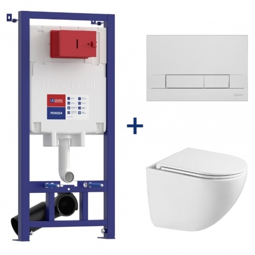 Комплект Lemark Инсталляция PENEDA с кнопкой смыва BIT хром, унитаз GLAZER Торнадо белый глянец купить в интернет магазине Санрай73