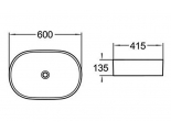 Раковина Azario 600х415х135, накладная на столешницу, овальная, белый глянец