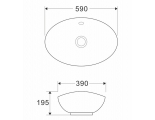 Раковина WAVE Star 590х390х195, накладная на столешницу, овальная, с переливом, белая
