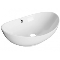 Раковина WAVE Star 590х390х195, накладная на столешницу, овальная, с переливом, белая