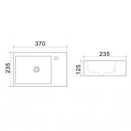 Раковина Azario 370х235х125 левая, подвесная, прямоугольная, белый