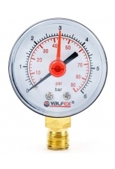 Манометр радиальный нижнее подключение Valfex 50мм, 6bar, 1/4", с контрольной стрелкой