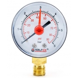 Манометр радиальный нижнее подключение Valfex 50мм, 6bar, 1/4", с контрольной стрелкой