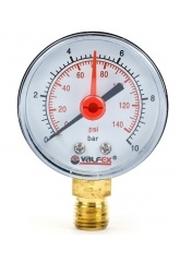 Манометр радиальный нижнее подключение Valfex 50мм, 10bar, 1/4", с контрольной стрелкой