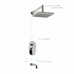 Встраиваемый комплект для ванны с изливом и верхней душевой насадкой WasserKraft A13028