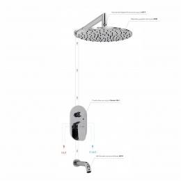 Встраиваемый комплект для ванны с изливом и верхней душевой насадкой WasserKraft A13030