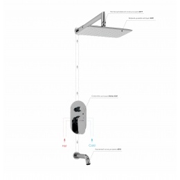 Встраиваемый комплект для ванны с изливом и верхней душевой насадкой WasserKraft A13031