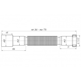 Гибкое соединение 1 1/2"гайка × 40/50 мм, длина 366-776мм, АНИ пласт K106