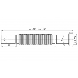 Гибкое соединение 1 1/4"гайка × 32 мм, длина 320-730мм, АНИ пласт K203
