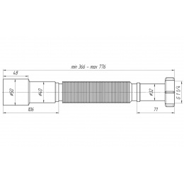 Гибкое соединение 1 1/4"гайка × 40/50 мм, длина 366-776мм, АНИ пласт K206