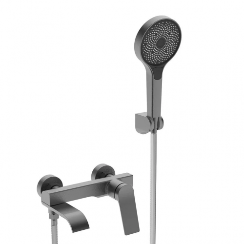 Смеситель для ванны VIEIR V343531G, однорычажный, короткий излив, ручной душ, графит металлический купить в интернет магазине Санрай73