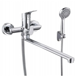 Смеситель для ванны VIEIR V063541, однорычажный, длинный излив, ручной душ