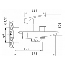 Смеситель для ванны VIEIR V204031, однорычажный, короткий излив, ручной душ
