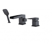 Смеситель на борт ванны VIEIR V393532C однорычажный, средний излив, выдвижная лейка, черный