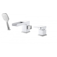 Смеситель на борт ванны VIEIR V393532F однорычажный, каскадный излив, выдвижная лейка, белый