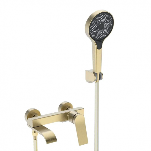 Смеситель для ванны VIEIR V343531S, однорычажный, короткий излив, ручной душ, золото матовое купить в интернет магазине Санрай73