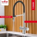 Смеситель для кухни VIEIR V15019 с выходом для фильтра, гибкий излив, душ/струя, чёрный сатин