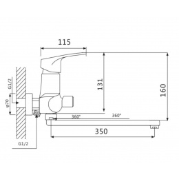 Смеситель для ванны VIEIR V204041, однорычажный, длинный излив, ручной душ