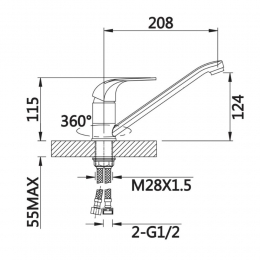 Смеситель для кухни VIEIR V033522, однорычажный,  длинный излив
