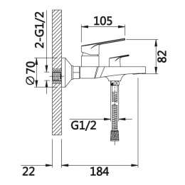 Смеситель для ванны VIEIR V013531, однорычажный, короткий излив, ручной душ
