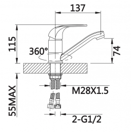 Смеситель для раковины VIEIR V033512, однорычажный, средний низкий излив, хром