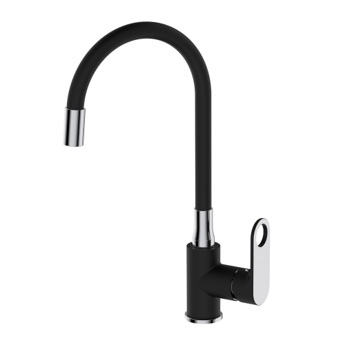 Смеситель для кухни VIEIR V043521C, однорычажный, гибкий излив, черный хром купить в интернет магазине Санрай73