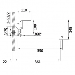 Смеситель для ванны VIEIR V043541, однорычажный, длинный излив, ручной душ