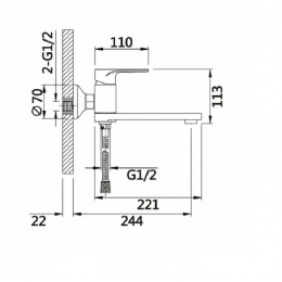 Смеситель для ванны VIEIR V083532, однорычажный, короткий излив, ручной душ