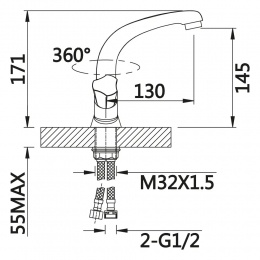 Смеситель для раковины VIEIR V150112, двухвентильный, средний излив