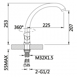 Смеситель для кухни VIEIR V150121, двухвентильный, высокий С-излив