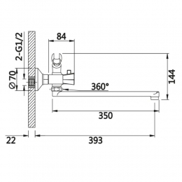 Смеситель для ванны VIEIR V150141, двухвентильный, длинный излив, ручной душ