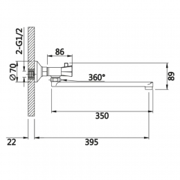 Смеситель для ванны VIEIR V150142, двухвентильный, длинный излив, ручной душ