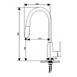 Смеситель для кухни VIEIR V15018,однорычажный,с высоким поворотным J- изливом и выдвижной лейкой