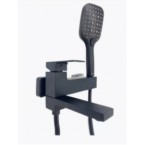 Смеситель для ванны VIEIR V393531C, однорычажный, короткий поворотный излив, ручной душ, черный купить в интернет магазине Санрай73