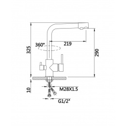 Смеситель для кухни VIEIR V15002G, с выходом для фильтра, рычажный, высокий Г-излив, сатин