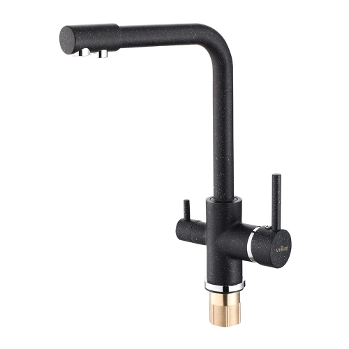 Смеситель для кухни VIEIR V15002C1, с выходом для фильтра, рычажный, высокий Г-излив, черный купить в интернет магазине Санрай73