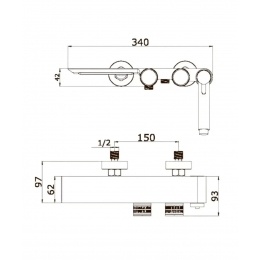 Смеситель для ванны VIEIR V323531C, двуручковый, каскадный излив, ручной и гигиенический душ, черный