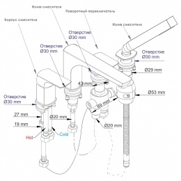 Смеситель на борт ванны, 4 отверстия WasserKraft Elbe 7455
