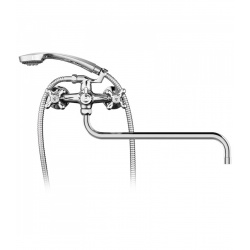 Смеситель для ванны Elghansa RETRO CHROME 2702754-L, двухвентильный, длинный излив, душевой комплект