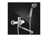Смеситель для ванны Elghansa EMERALD New 5392010, однорычажный, длинный излив, душевой комплект