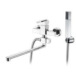 Смеситель для ванны Elghansa KUBUS 53B9741, однорычажный, длинный излив, душевой комплект