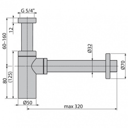 Сифон для умывальника AlcaPlast A400BLACK Ø32 DESIGN, цельнометаллический, круглый