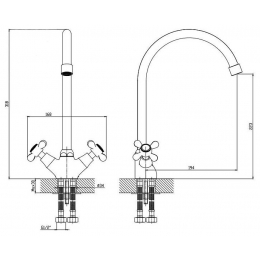 Смеситель для кухни ESKO Vienna VN06-2, двухвентильный, высокий поворотный излив
