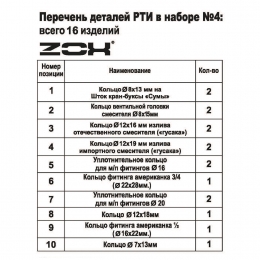 Рем.набор Zox №4 (Сантехнические кольца, резина)