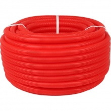 Труба гофрированная ПНД, цвет красный, наружным диаметром 25мм для труб 20мм STOUT (50м) бухта