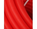 Труба гофрированная ПНД, цвет красный, наружным диаметром 32мм для труб 25мм STOUT (50м) бухта