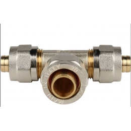 Тройник 16мм х 20мм х 16мм Stout обжим для металлопластиковых труб