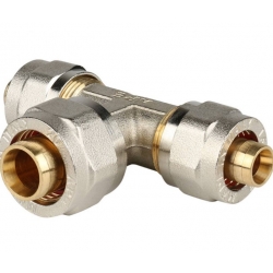 Тройник 16мм х 20мм х 16мм Stout обжим для металлопластиковых труб