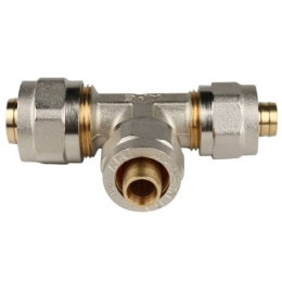 Тройник 20мм х 16мм х 16мм Stout обжим для металлопластиковых труб